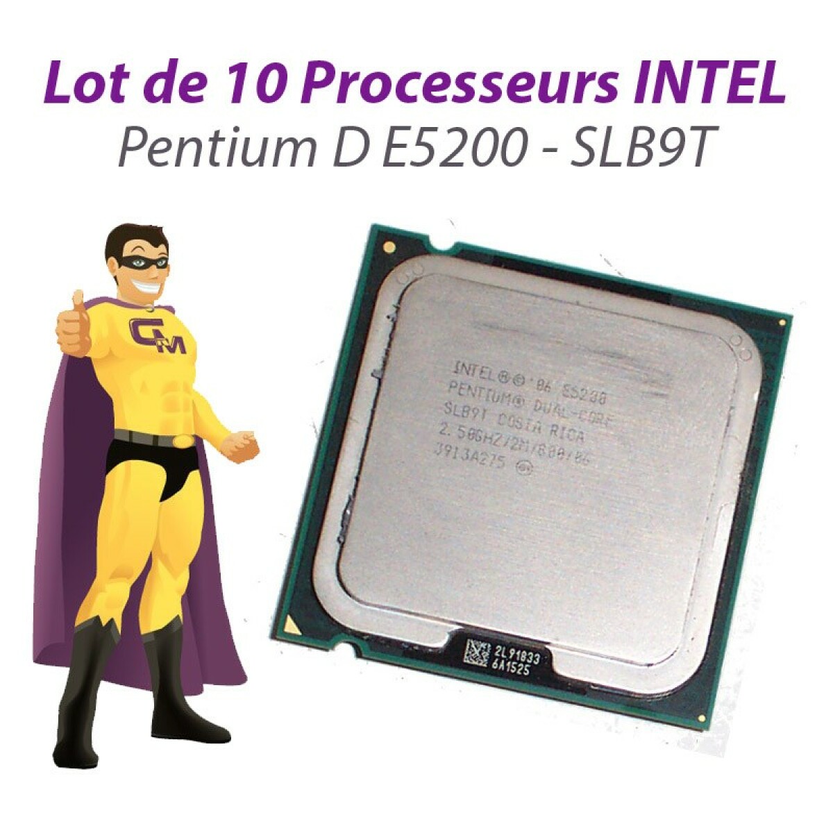 Processeur INTEL Intel Lot x10 Processeurs CPU Intel Pentium Dual Core E5200 2.5Ghz 800Mhz LGA775 SLB9T