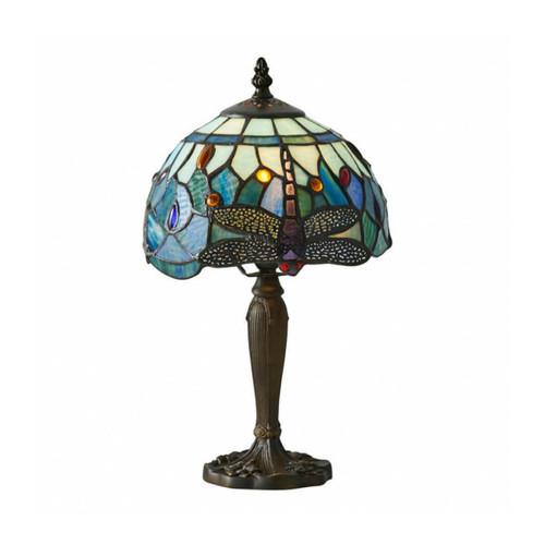 Interiors 1900 - Lampe de table à 1 lumière, bronze foncé, bleu, verre de style Tiffany, E14 Interiors 1900  - Luminaires