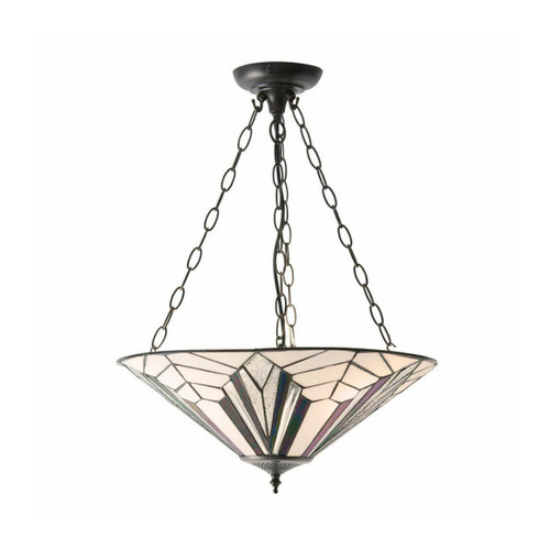 Interiors 1900 - Suspension 3 ampoules Astoria, verre et métal Interiors 1900 - Luminaires Chrome, verre opale