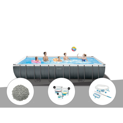 Intex - Kit piscine tubulaire Intex Ultra XTR Frame rectangulaire 7,32 x 3,66 x 1,32 m + 20 kg de zéolite + Kit de traitement au chlore + Kit d'entretien - Intex