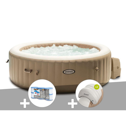 Intex - Kit spa gonflable Intex PureSpa Sahara rond Bulles 4 places + 6 filtres + 2 appuie-têtes - Spa gonflable