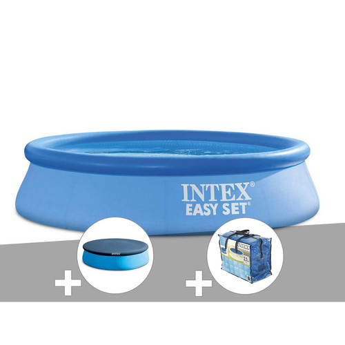 Intex - Piscine autoportée Easy Set 2,44 x 0,61 m + Bâche de protection + Bâche à bulles - Piscines autoportantes