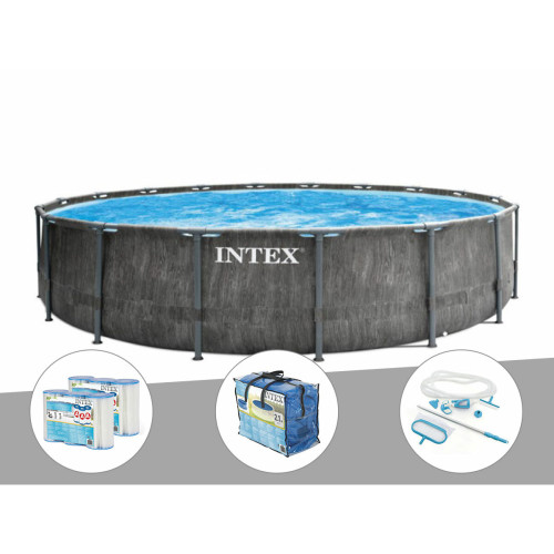 Intex - Kit piscine tubulaire Intex Baltik ronde 5,49 x 1,22 m + Bâche à bulles + 6 cartouches de filtration + Kit d'entretien Intex  - Bache piscine tubulaire intex