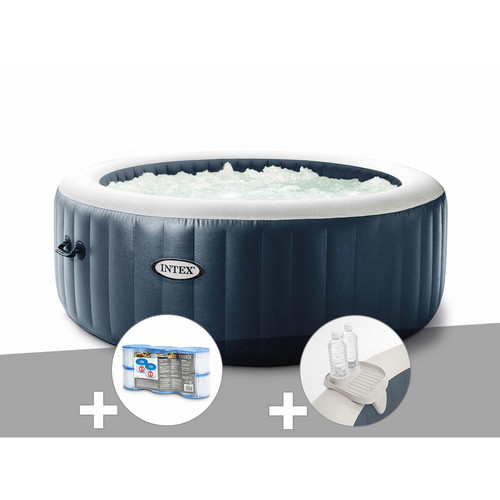 Intex - Kit spa gonflable Intex PureSpa Blue Navy rond Bulles 4 places + 6 filtres + Porte/verre Intex  - Spa gonflable 4 places