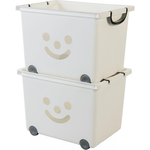 Iris Ohyama - Iris Ohyama, set - 2 grandes boîtes de rangement pour jouet sur roulette - Smiley Kids Boxes - KCB-43, blanc, 34 L, 43,5 x 32,5 x 31,5 cm - Petit rangement Blanc