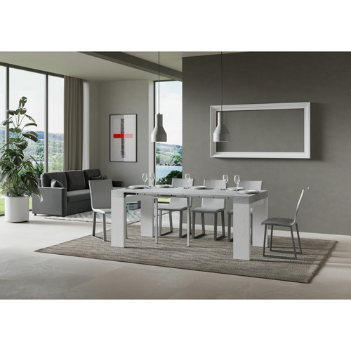 Itamoby Console Roxell Small cm.90x40 (extensible à 196) dessus Ciment structure Frêne Blanc