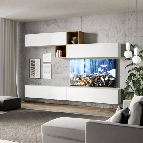 Meubles TV, Hi-Fi Itamoby Ensemble mural de salon Meuble TV suspendu 4 éléments muraux en bois blanc A110