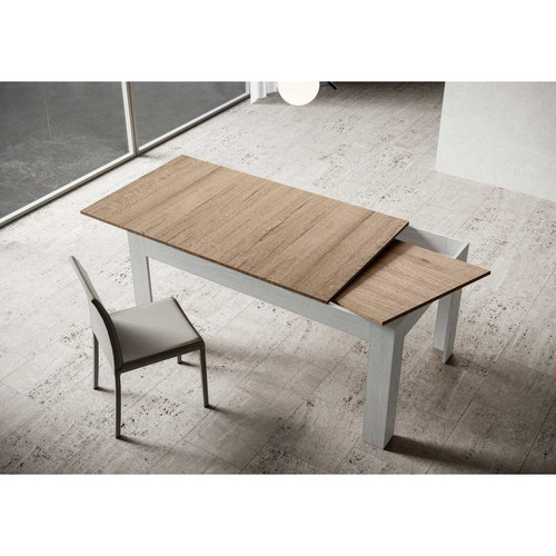 Itamoby Table Extensible Bibi Mix 90x160/220 cm. dessus Chêne Nature cadre Frêne Blanc