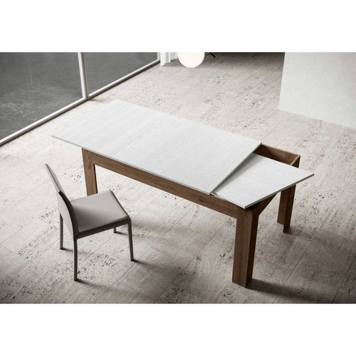 Itamoby Table Extensible Bibi Mix 90x160/220 cm. dessus Frêne Blanc cadre Chêne Nature