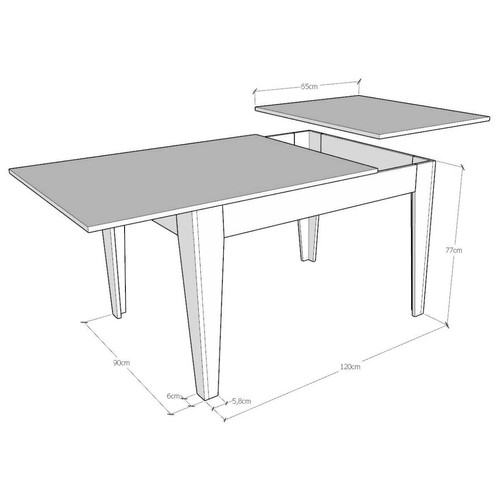 Tables à manger Table Extensible Cico Mix 90x120/180 cm. dessus Anthracite Spatule cadre Spatule Blanc