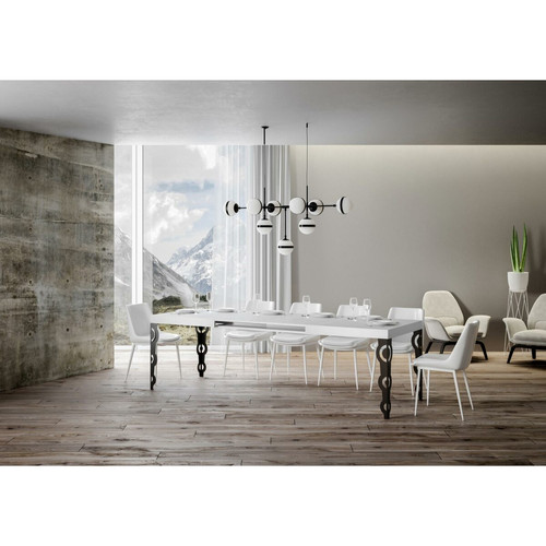Itamoby Table Extensible Karamay 90x180/440 cm. Frêne Blanc  cadre Anthracite
