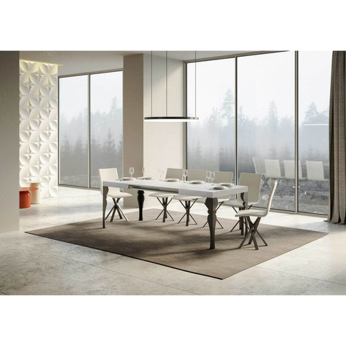Itamoby Table Extensible Paxon 90x130/390 cm. Frêne Blanc  cadre Anthracite