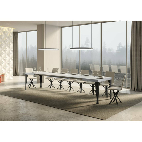 Tables à manger Table Extensible Paxon 90x130/390 cm. Frêne Blanc  cadre Anthracite