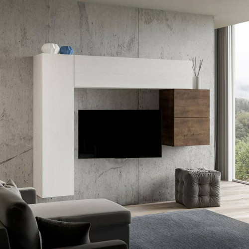 Meubles TV, Hi-Fi Itamoby Unité murale de salon moderne avec 4 unités murales en bois blanc A25