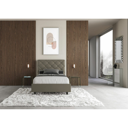 ITYHOME Lit coffre double Priya 140x190 avec sommier relevable cappuccino