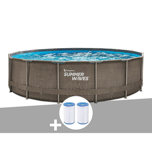 SUMMER WAVES - Piscine tubulaire Summer Waves Active Frame Pool ronde effet rotin 4,57 x 1,06 m + 6 cartouches de filtration SUMMER WAVES  - Piscine Ronde Piscines