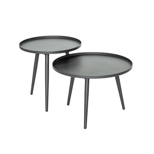 Jardiline - Lot de 2 tables basses gigognes rondes en aluminium grises Antiparos - Jardiline Jardiline  - Table ronde grise