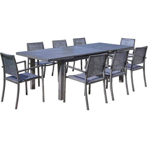 Jardiline - Table en aluminium extensible 8 à 10 personnes Santorin teck grisé. Jardiline  - Tables de Jardin Extensibles Tables de jardin