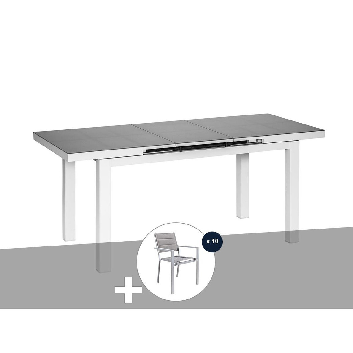 Jardiline Table et chaise de jardin en aluminium gris perle Ibiza Perle avec 10 chaises - Jardiline