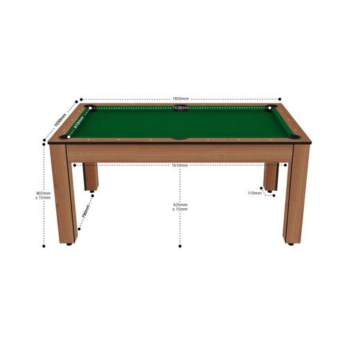 Jardindeco Billard convertible table 6 personnes Texas + plateau 2 en 1 dinatoire et Ping Pong + pack accessoires Confort hêtre boisé et vert (tapis)