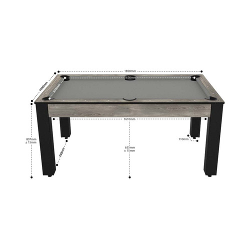 Jardindeco Billard convertible table 6 personnes Texas + plateau 2 en 1 dinatoire et Ping Pong industriel et gris (tapis)