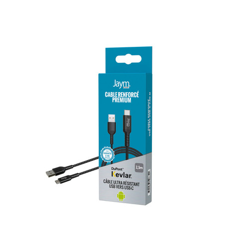 Jaym - Jaym - Cable Premium 2,50 m - USB-A vers USB-C - Garanti à Vie - Ultra renforcé - Longueur 2,5 mètres - Pour Android et appareils USB-C Jaym  - Accessoire Smartphone