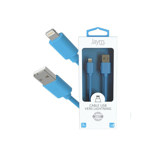 Jaym - Câble USB vers Lightning 2.4A - 1,5 mètres - Collection POP - Bleu Jaym  - Accessoire Smartphone