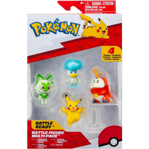 Jazwares - Pokémon - Set de 4 figurines de bataille - Pikachu, Crokel, Kwaks, Felori Jazwares  - Figurines Jazwares