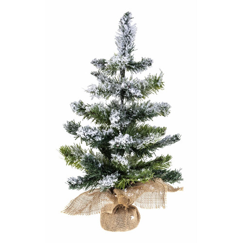 Sapin de Noël Feeric Lights And Christmas Sapin de Noël artificiel Blooming effet enneigé avec pot couvert de jute - H. 50 cm - Vert et blanc