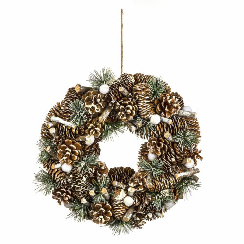 Décorations de Noël JJA Couronne de noël pailletée à suspendre en bois et polystyrène - Diamètre 34 cm - Vert et Marron