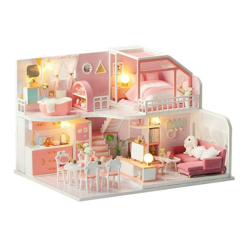 Accessoires maquettes Justgreenbox Kit de maison de poupée miniature en bois bricolage - T3654657590208