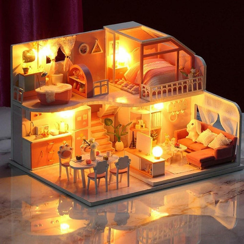 Justgreenbox Kit de maison de poupée miniature en bois bricolage - T3654657590208