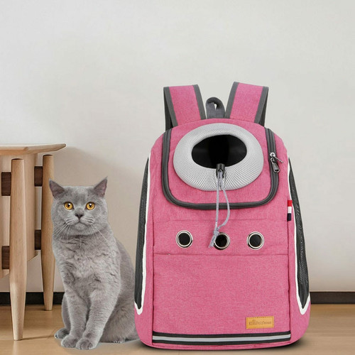 Equipement de transport pour chat Double épaule forte porte-animal sac à dos chien chat voyage en plein air sac de tête en maille portable, Gris