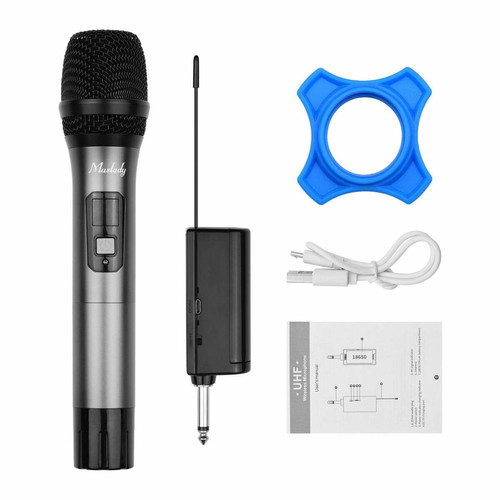 Microphone Système de microphone sans fil UHF 1 TX et 1RX, Argent