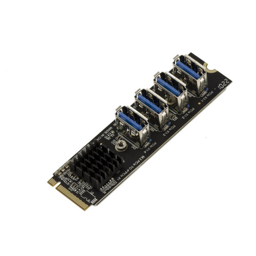 Kalea-Informatique - Carte de réplication M.2 (M2 NGFF PCIe M Key) USB 3.0 pour Bitcoin Mining - 4 PORTS - Pour y relier des riser USB PCIe - Carte Contrôleur USB