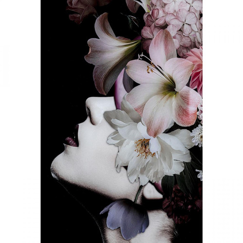 Karedesign Tableau en verre femme fleurs roses 80x120cm Kare Design
