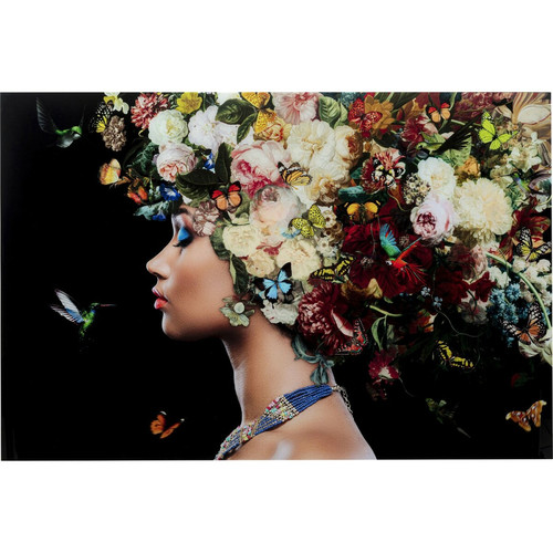 Tableaux, peintures Karedesign Tableau en verre femme fleurs papillons gauche 150x100cm Kare Design