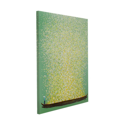 Tableaux, peintures Tableau Touched fleurs pirogue vert et jaune 80x100cm Kare Design