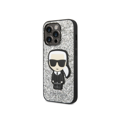 Karl Lagarfeld - Karl Lagerfeld Coque pour Apple iPhone 14 Pro Glitter Flakes Ikonik Argent Karl Lagarfeld  - Coque, étui smartphone