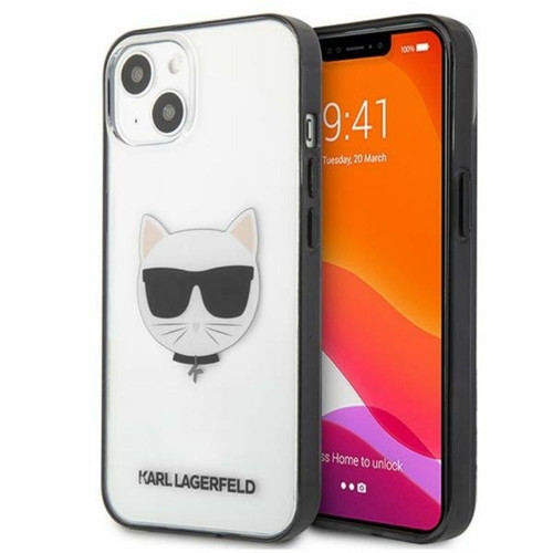 Coque, étui smartphone Karl Lagerfeld Karl Lagerfeld Choupette Head - Coque pour iPhone 13 mini (Transparente / Cadre Noir)