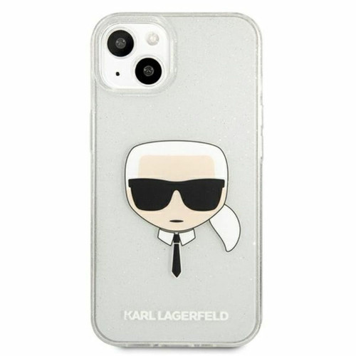 Karl Lagerfeld Karl Lagerfeld Karl's Head Glitter - Coque pour iPhone 13 mini (Argent)