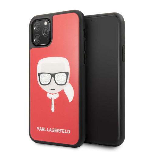 Coque, étui smartphone Karl Lagerfeld Etui pour iPhone 11 Pro Max - Rouge Signature Karl Lagerfeld paillettes