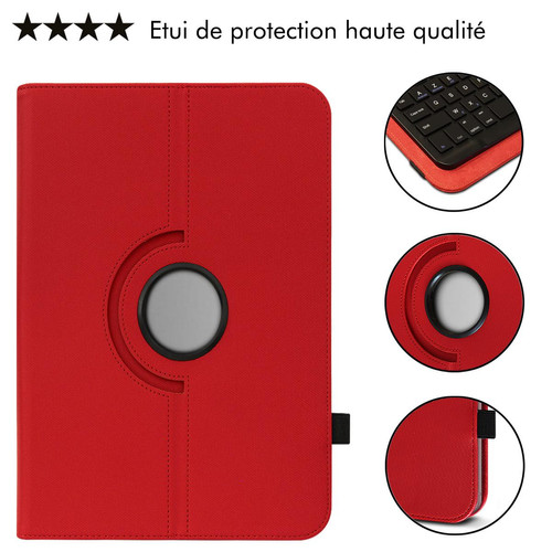 Housse, étui tablette Étui de Protection et mode Support Horizontale Couleur Rouge avec Clavier Français Azerty Bluetooth pour Tablette Danew DSLIDE 1013QC