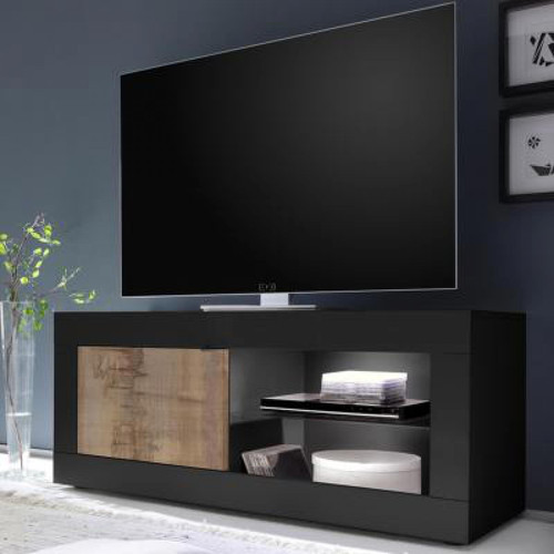 Kasalinea - Meuble télé LED couleur bois et noir ARIEL 5-L 140 x P 43 x H 56 cm- Noir - Meubles TV, Hi-Fi Kasalinea
