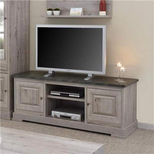 Kasalinea - Meuble tv moderne couleur bois et ardoise ARTHUS 2-L 163,8 x P 50 x H 63 cm- Gris - Meubles TV, Hi-Fi Kasalinea