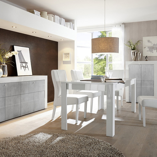 Kasalinea Table à manger blanc laqué brillant design BROOKLYN-L 228 x P 90 x H 75 cm- Blanc
