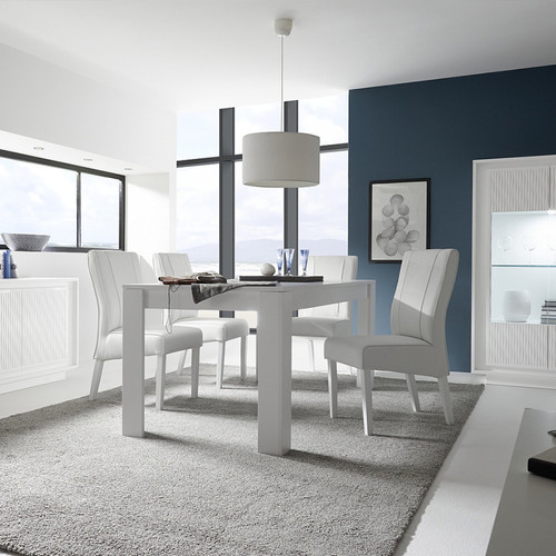 Tables à manger Table à manger blanc laqué mat design TANGUY-L 185 x P 90 x H 79 cm- Blanc