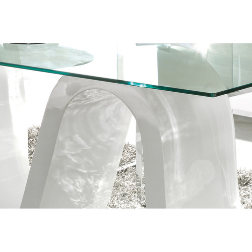 Kasalinea Table à manger en verre et laqué blanc design CAMPARI-L 180 x P 90 x H 76 cm- Blanc