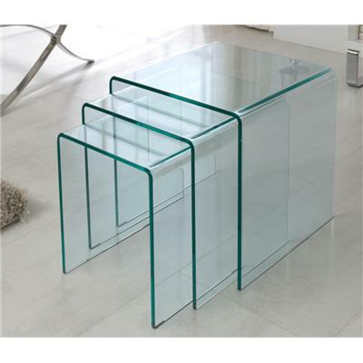 Tables à manger Kasalinea Table basse gigogne en verre CECILIA (jeux de 3)-L 42 x P 42 x H 42 cm- Transparent