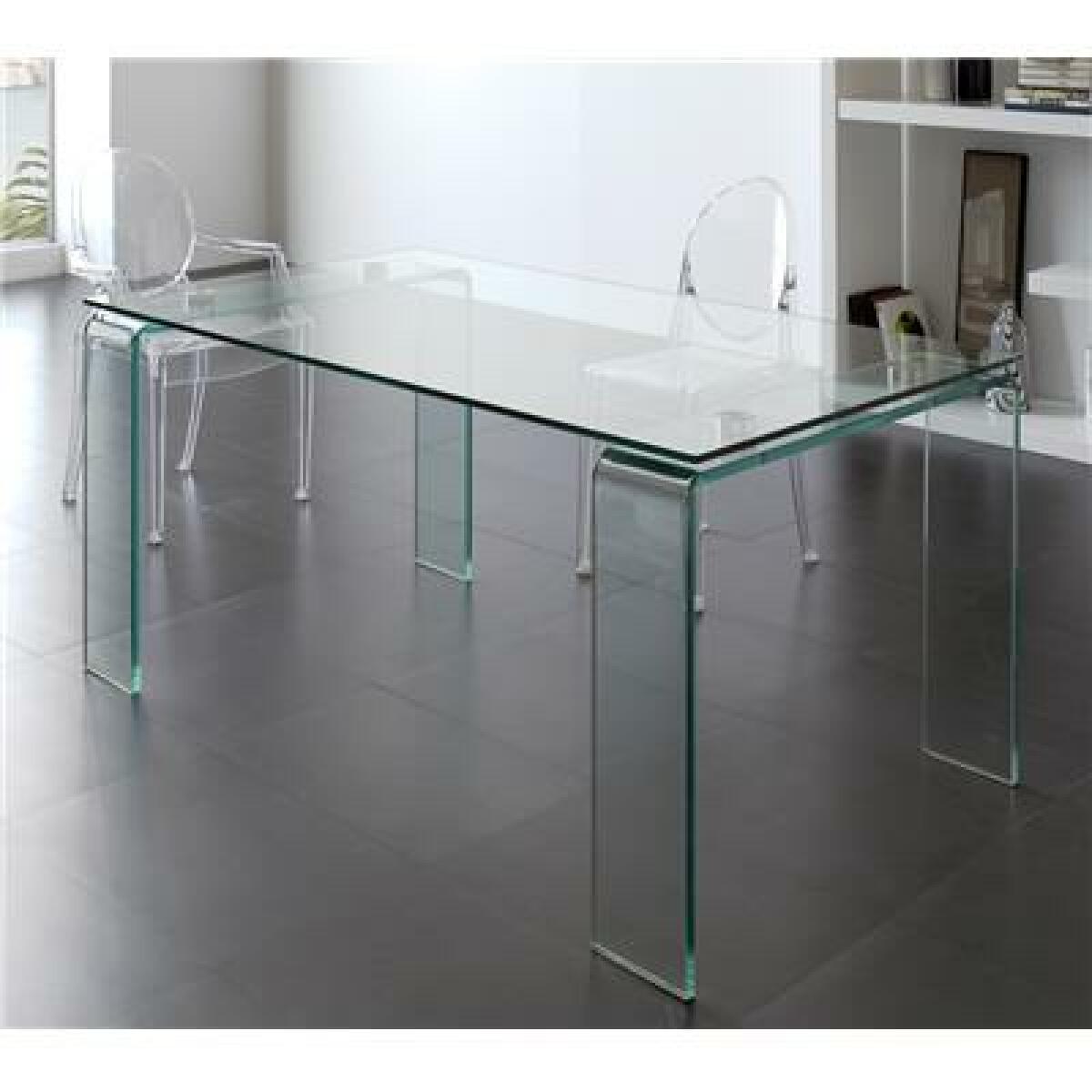 Tables à manger Kasalinea Table de salle à manger en verre design ICE-L 160 x P 90 x H 75 cm- Transparent